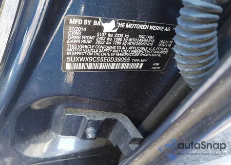 2014 BMW X3 xDrive28I из США, поврежденный, VIN 5UXWX9C55E0D39055